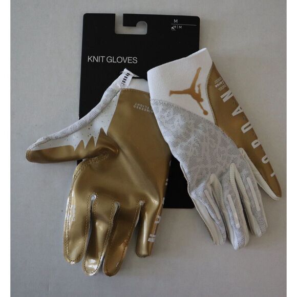Nike Jordan Adult Sz M Gold/White Vapor Knit 4.0 Metallic Football Gloves - Picture 3 of 6